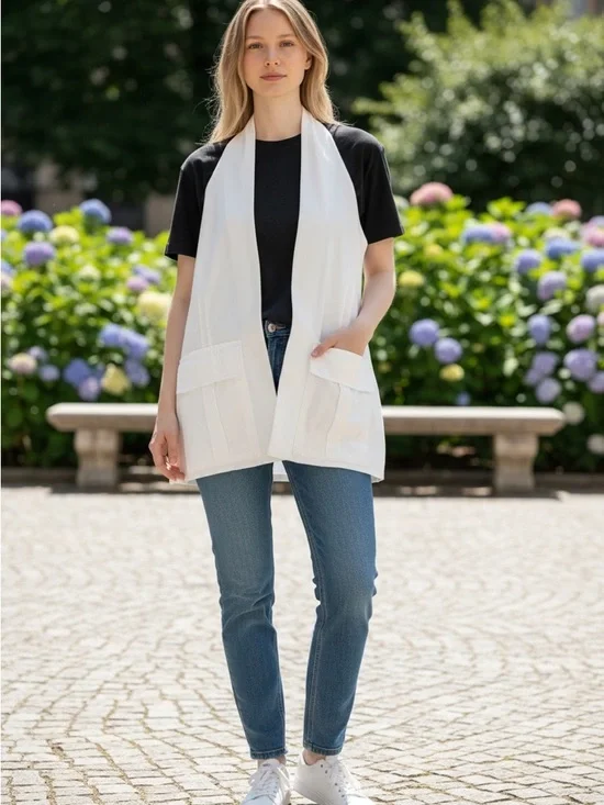 Zara White Sleeveless Long Vest with Patch Pockets - Picture 8 of 8